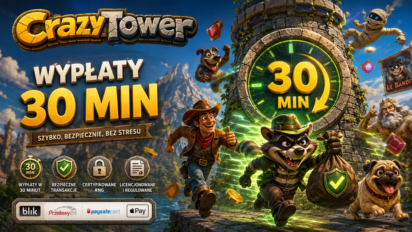 Wypłaty w 30 minut w Crazy Tower Kasyno